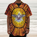 Holy Spirit Dove Stained Glass Print Textured Short Sleeve Shirt