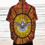 Holy Spirit Dove Stained Glass Print Textured Short Sleeve Shirt