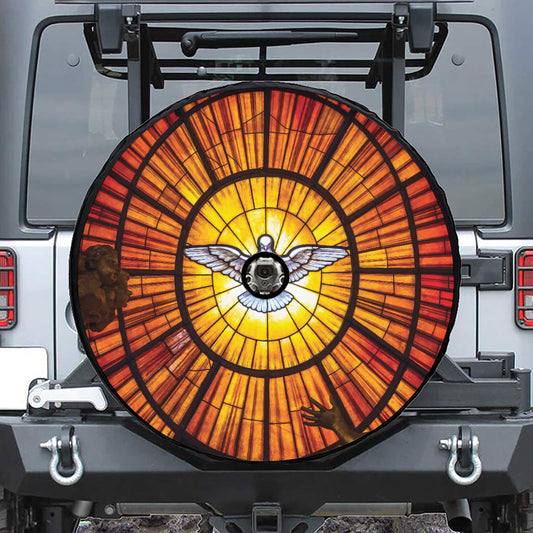 Holy Spirit Dove Stained Glass Print Tire Cover With Camera Hole