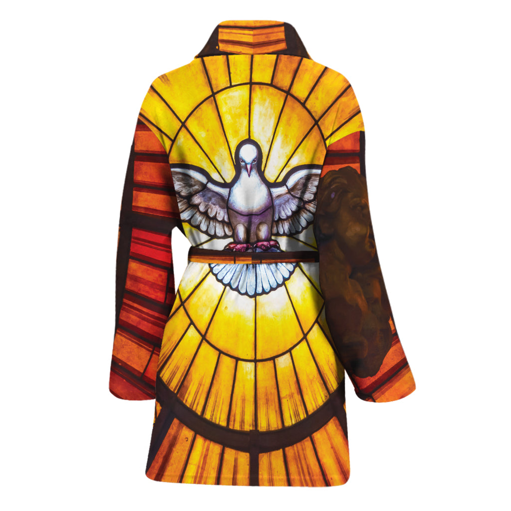Holy Spirit Dove Stained Glass Print Women's Bathrobe