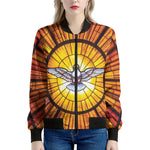 Holy Spirit Dove Stained Glass Print Women's Bomber Jacket