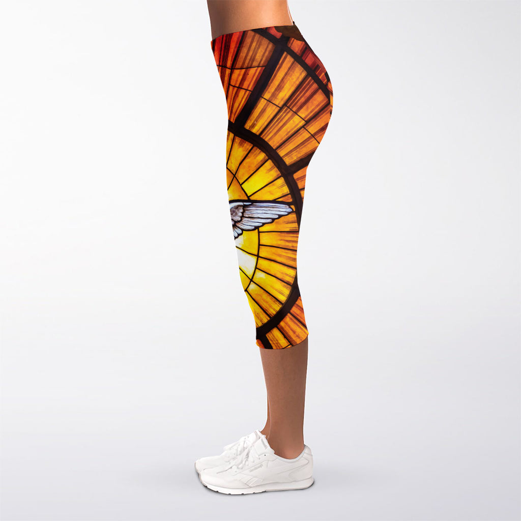 Holy Spirit Dove Stained Glass Print Women's Capri Leggings