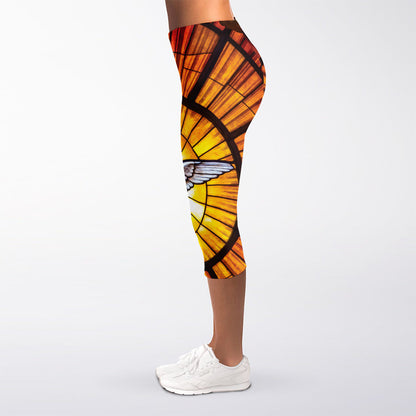 Holy Spirit Dove Stained Glass Print Women's Capri Leggings