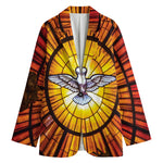 Holy Spirit Dove Stained Glass Print Women's Cotton Blazer