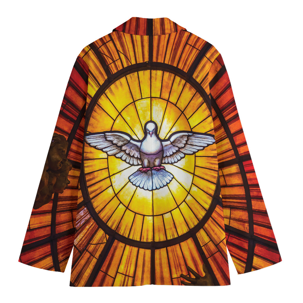 Holy Spirit Dove Stained Glass Print Women's Cotton Blazer