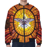 Holy Spirit Dove Stained Glass Print Zip Sleeve Bomber Jacket