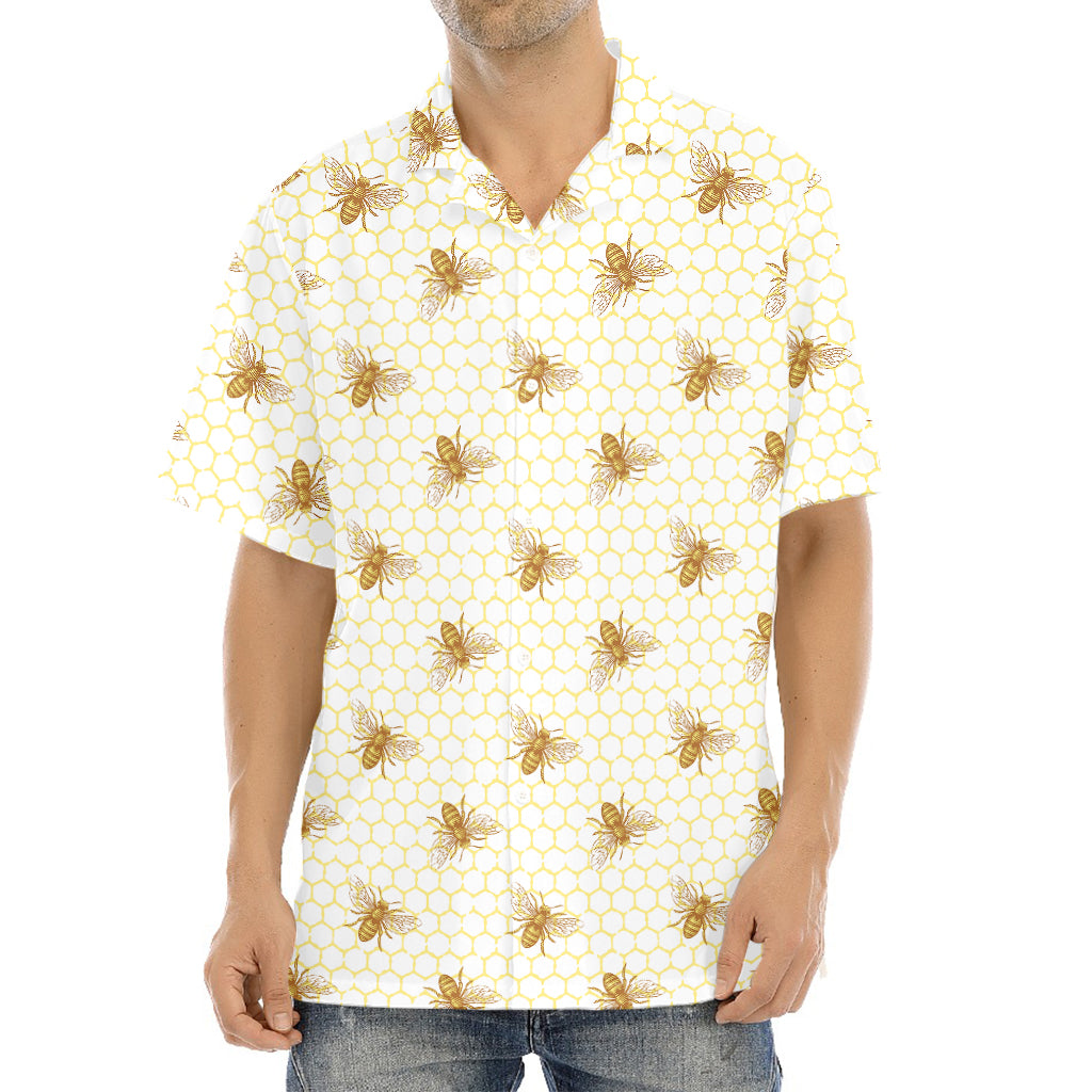 Honey Bee Hive Pattern Print Aloha Shirt