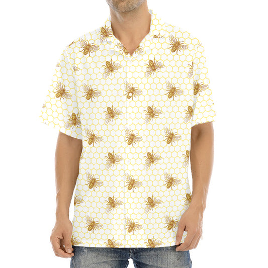 Honey Bee Hive Pattern Print Aloha Shirt
