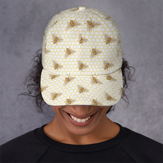 Honey Bee Hive Pattern Print Baseball Cap