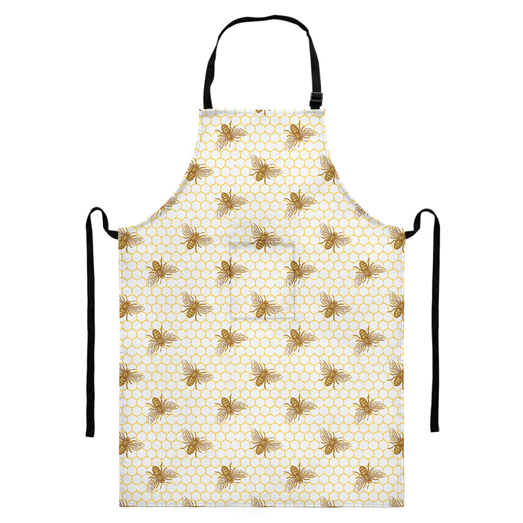 Honey Bee Hive Pattern Print Bib Apron With Pocket