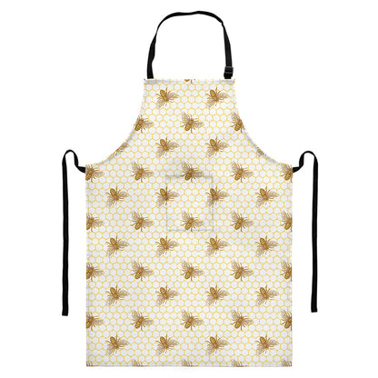 Honey Bee Hive Pattern Print Bib Apron With Pocket
