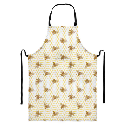 Honey Bee Hive Pattern Print Bib Apron With Pocket
