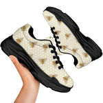 Honey Bee Hive Pattern Print Black Chunky Shoes