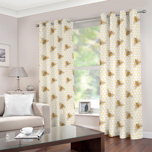 Honey Bee Hive Pattern Print Blackout Grommet Curtains