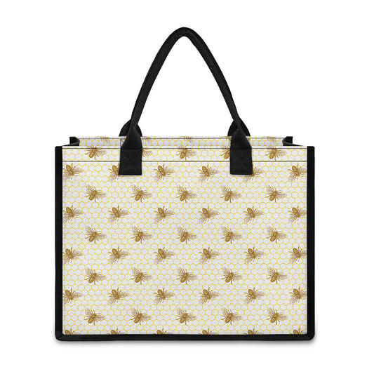 Honey Bee Hive Pattern Print Canvas Tote Bag