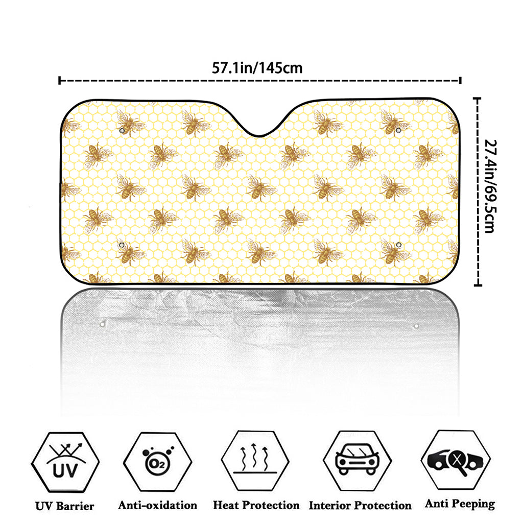 Honey Bee Hive Pattern Print Car Windshield Sun Shade