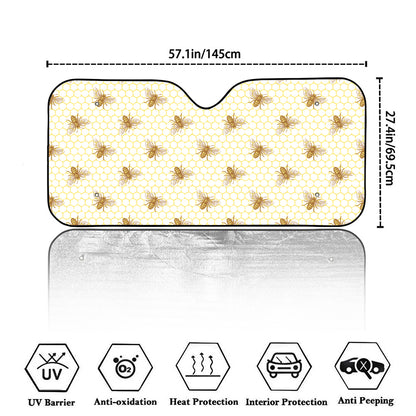 Honey Bee Hive Pattern Print Car Windshield Sun Shade