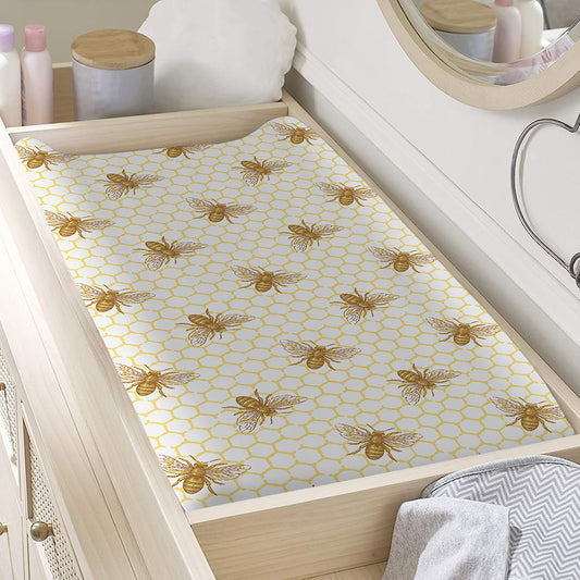 Honey Bee Hive Pattern Print Changing Pad Cover