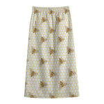 Honey Bee Hive Pattern Print Cotton Front Slit Maxi Skirt