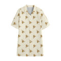 Honey Bee Hive Pattern Print Cotton Hawaiian Shirt