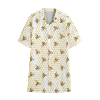 Honey Bee Hive Pattern Print Cotton Hawaiian Shirt