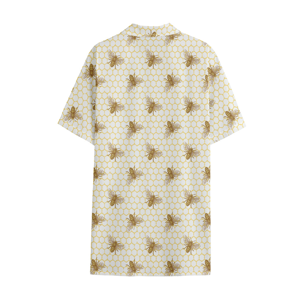 Honey Bee Hive Pattern Print Cotton Hawaiian Shirt