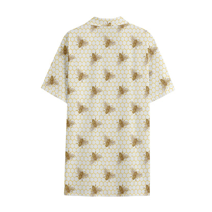 Honey Bee Hive Pattern Print Cotton Hawaiian Shirt