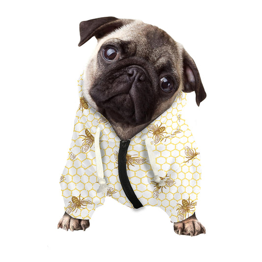 Honey Bee Hive Pattern Print Dog Zip Up Hoodie