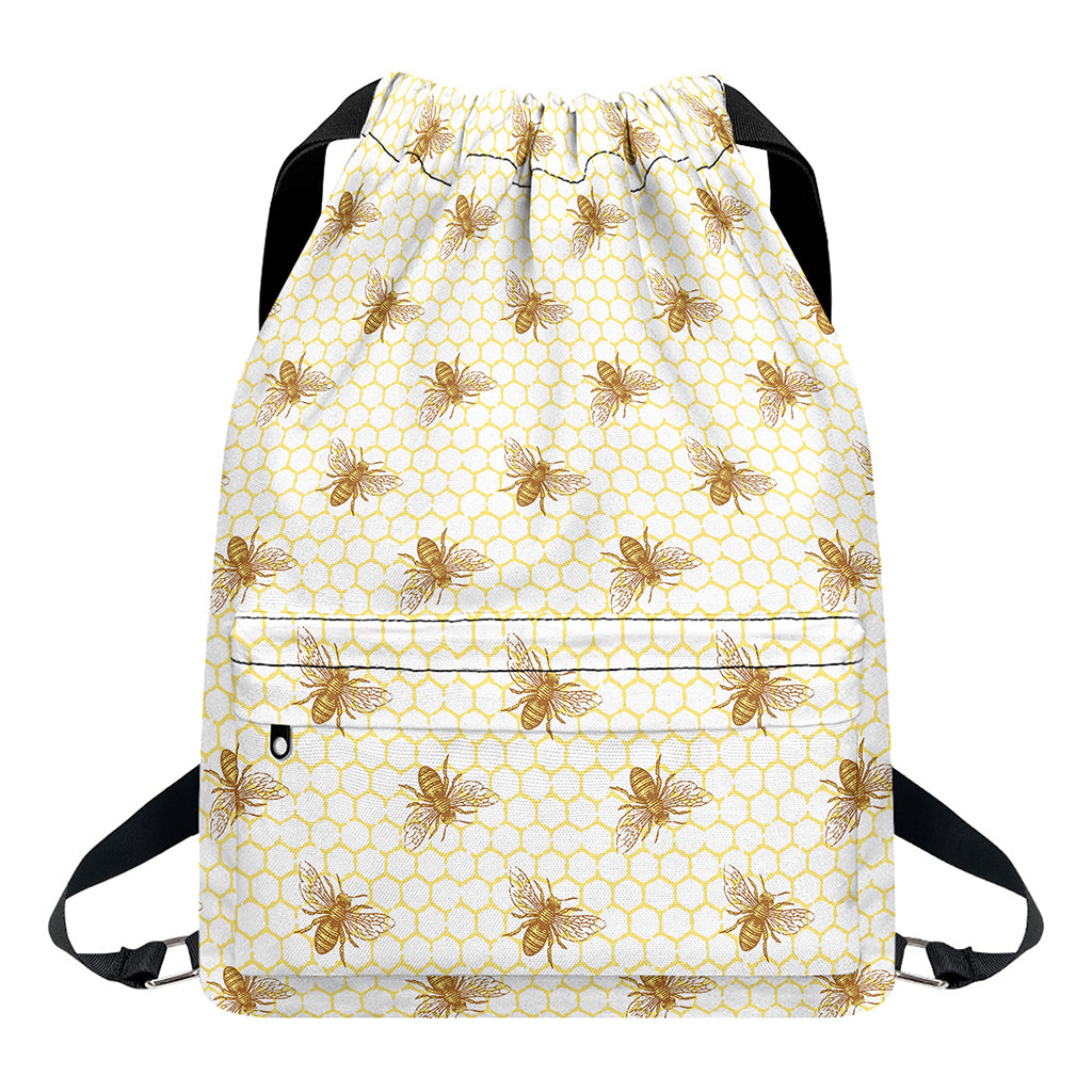 Honey Bee Hive Pattern Print Drawstring Backpack