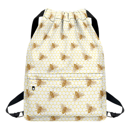 Honey Bee Hive Pattern Print Drawstring Backpack