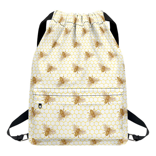 Honey Bee Hive Pattern Print Drawstring Backpack