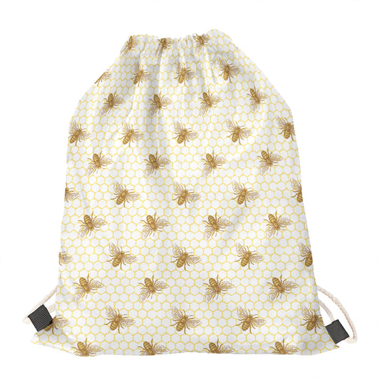 Honey Bee Hive Pattern Print Drawstring Bag