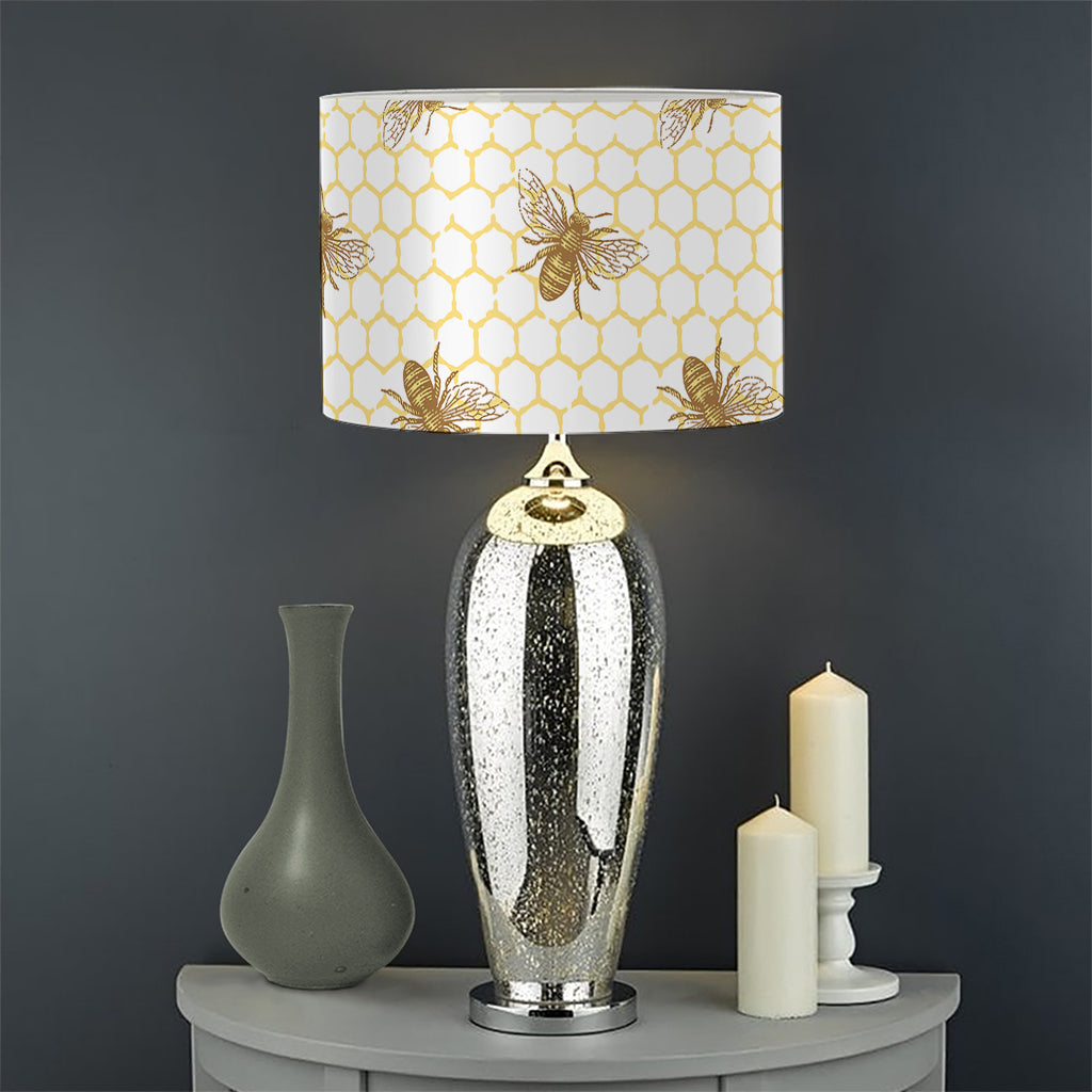 Honey Bee Hive Pattern Print Drum Lamp Shade