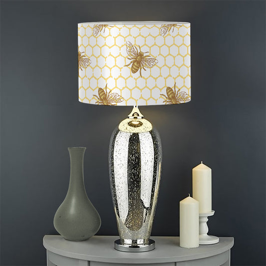 Honey Bee Hive Pattern Print Drum Lamp Shade