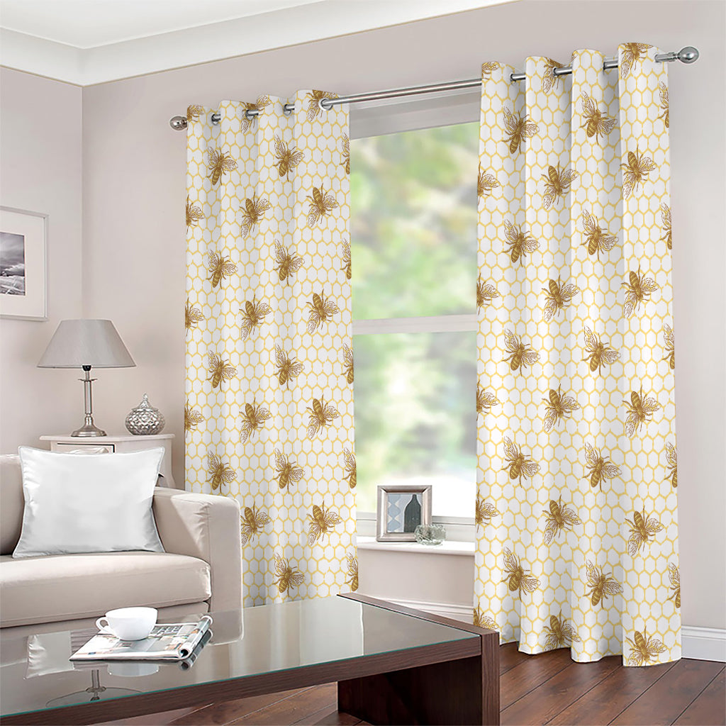 Honey Bee Hive Pattern Print Extra Wide Grommet Curtains