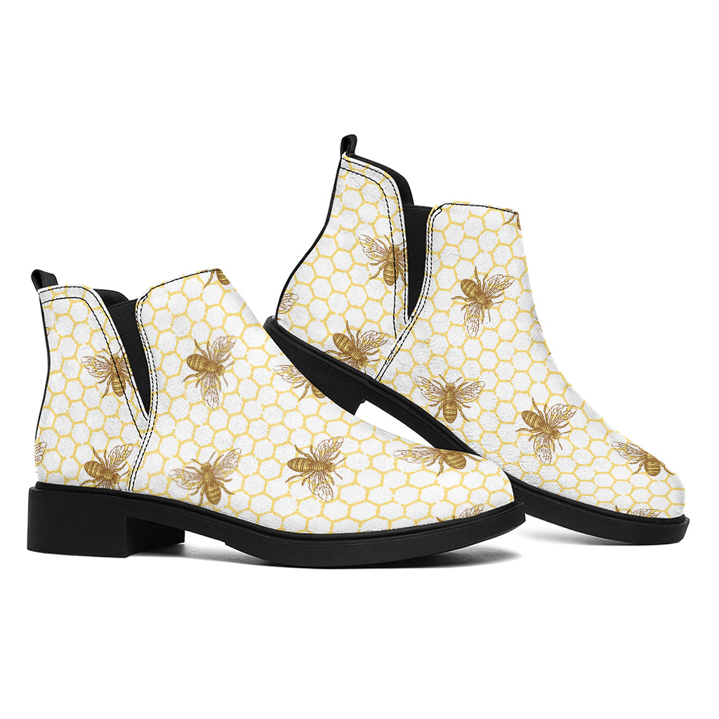 Honey Bee Hive Pattern Print Flat Ankle Boots