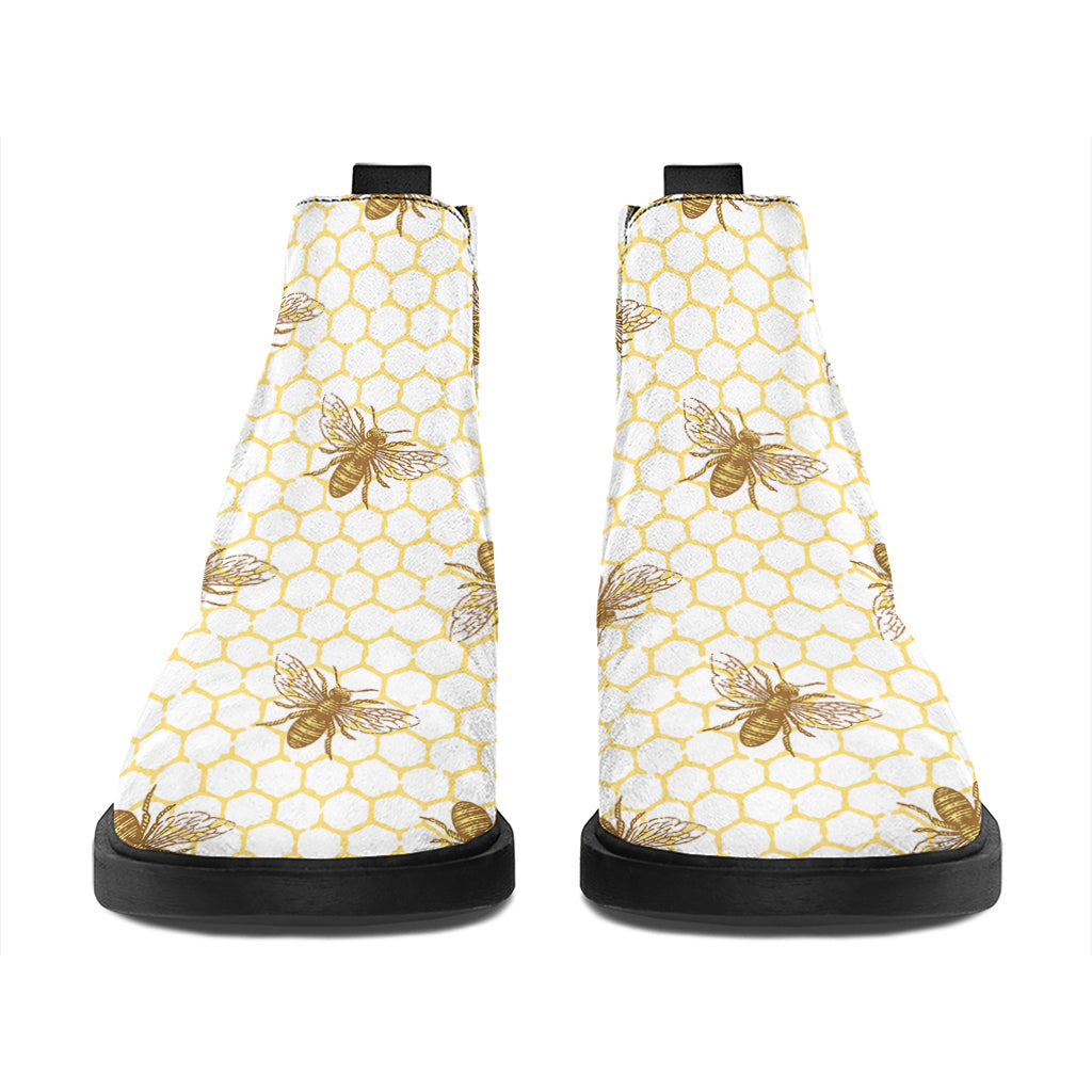Honey Bee Hive Pattern Print Flat Ankle Boots