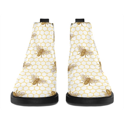 Honey Bee Hive Pattern Print Flat Ankle Boots