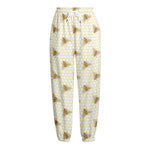 Honey Bee Hive Pattern Print Fleece Lined Knit Pants