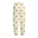 Honey Bee Hive Pattern Print Fleece Lined Knit Pants