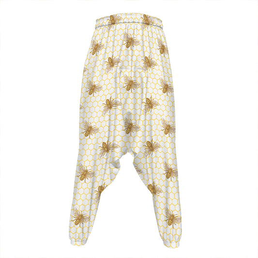 Honey Bee Hive Pattern Print Hammer Pants