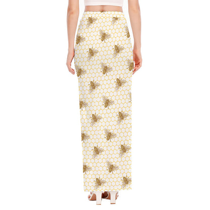 Honey Bee Hive Pattern Print High Slit Maxi Skirt