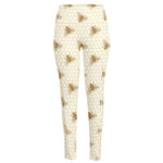Honey Bee Hive Pattern Print High-Waisted Pocket Leggings