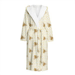Honey Bee Hive Pattern Print Hooded Bathrobe