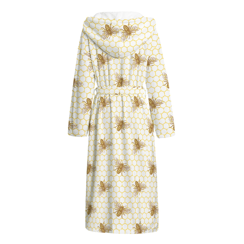 Honey Bee Hive Pattern Print Hooded Bathrobe