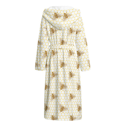 Honey Bee Hive Pattern Print Hooded Bathrobe