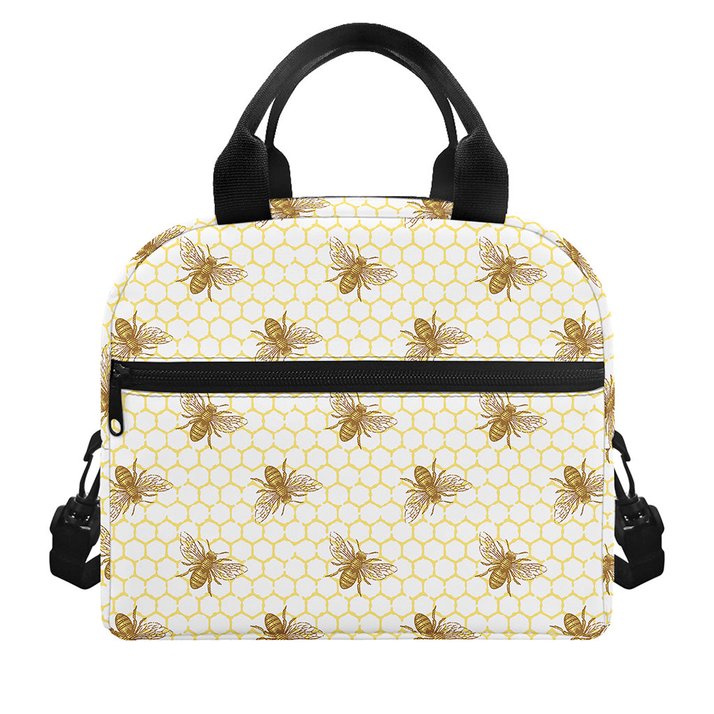 Honey Bee Hive Pattern Print Insulated Lunch Bag
