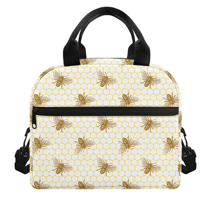 Honey Bee Hive Pattern Print Insulated Lunch Bag