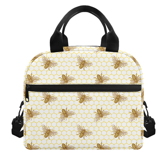 Honey Bee Hive Pattern Print Insulated Lunch Bag