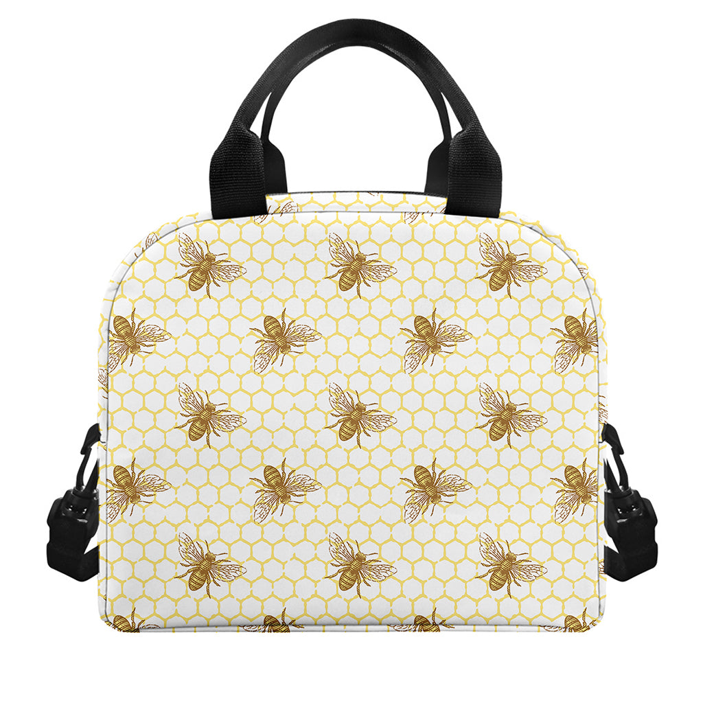 Honey Bee Hive Pattern Print Insulated Lunch Bag